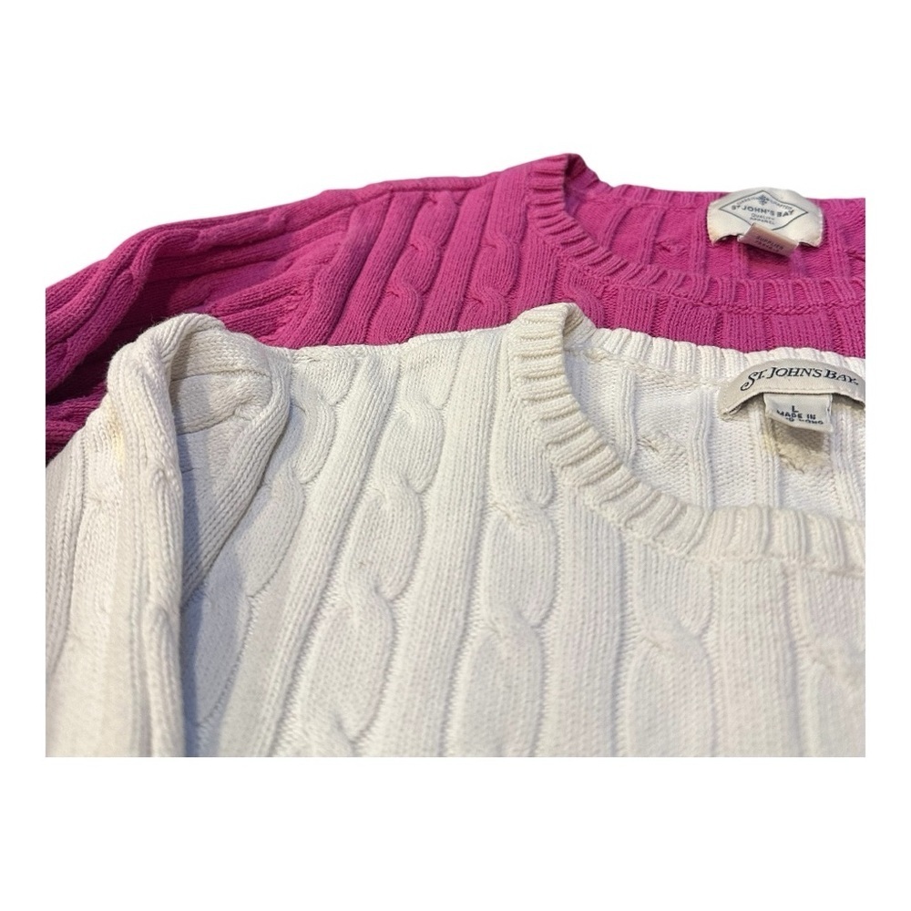 St. John's Bay Women's Cable Knit Two Sweaters - Pink and White